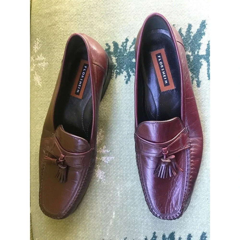 9 D Florsheim Carlo Wine Tassel Loafers Men’s Vintage Shoes Calf Skin